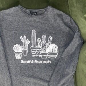 Rue21 Charcoal Sweatshirt with White Cactus Design